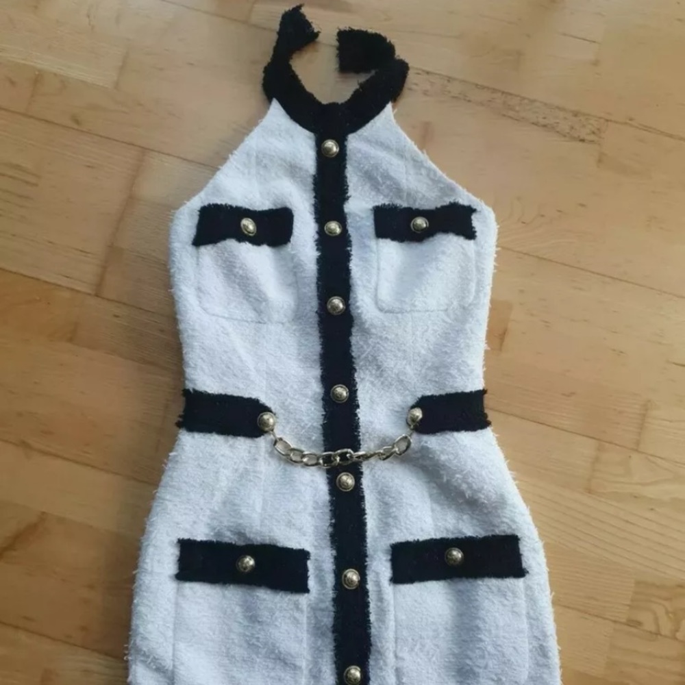 Balmain Halterneck Tweed Button Dress    UK 10/FR 28/US 8 RRP £1990 BNWT